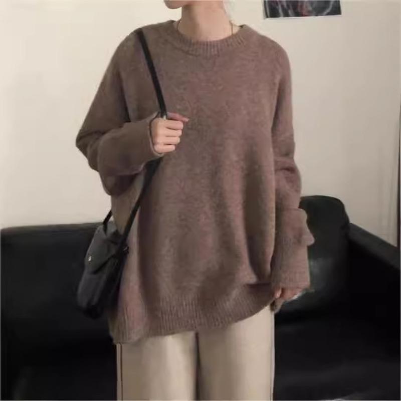 Retro Design Soft Waxy Round Neck Pullover Sweater Women's Autumn and Winter New Loose Lazy Wind Knitted Sweater Top