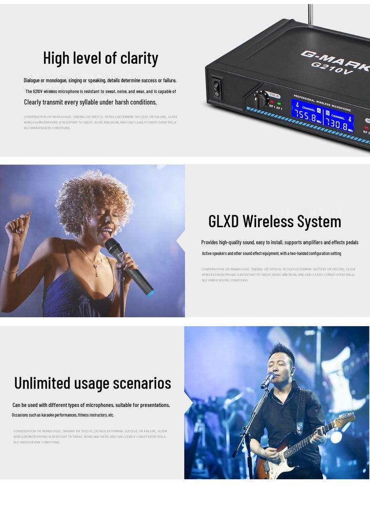 G-Mark G210V Two-in-One Wireless Stage Dynamic Microphone with High Sound Quality and Noise Reduction.