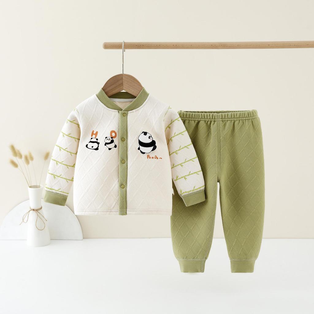 Children's Quilted Warm Underwear Set – Thick 2-Piece for Baby, Spring & Autumn.