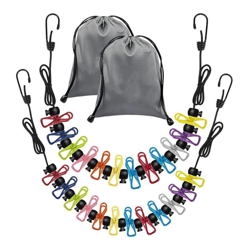 

Fresh 2 Pack Travel Clotheslines With 12 Colorful Clips Each & 2 Bags, Cruise RV & Camping Essentials Clothes Line