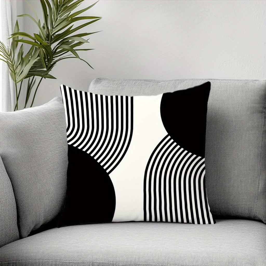 1Pc Black And White Geometric Stripe Throw Pillow Cover,Suitable For Sofa,Bedroom,Livingroom,A Unique Gift For Minimalist Lovers