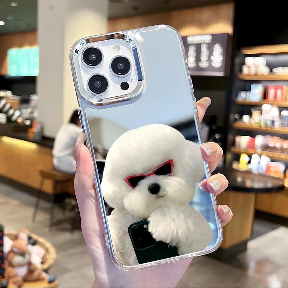 UV painted cute than the bear puppet cat high definition mirror apple 15 mobile phone case iPhone17 makeup mirror case