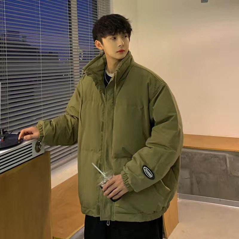 Мужская зимняя модная свободная повседневная куртка с воротником-стойкой, теплая, однотонная 3XL