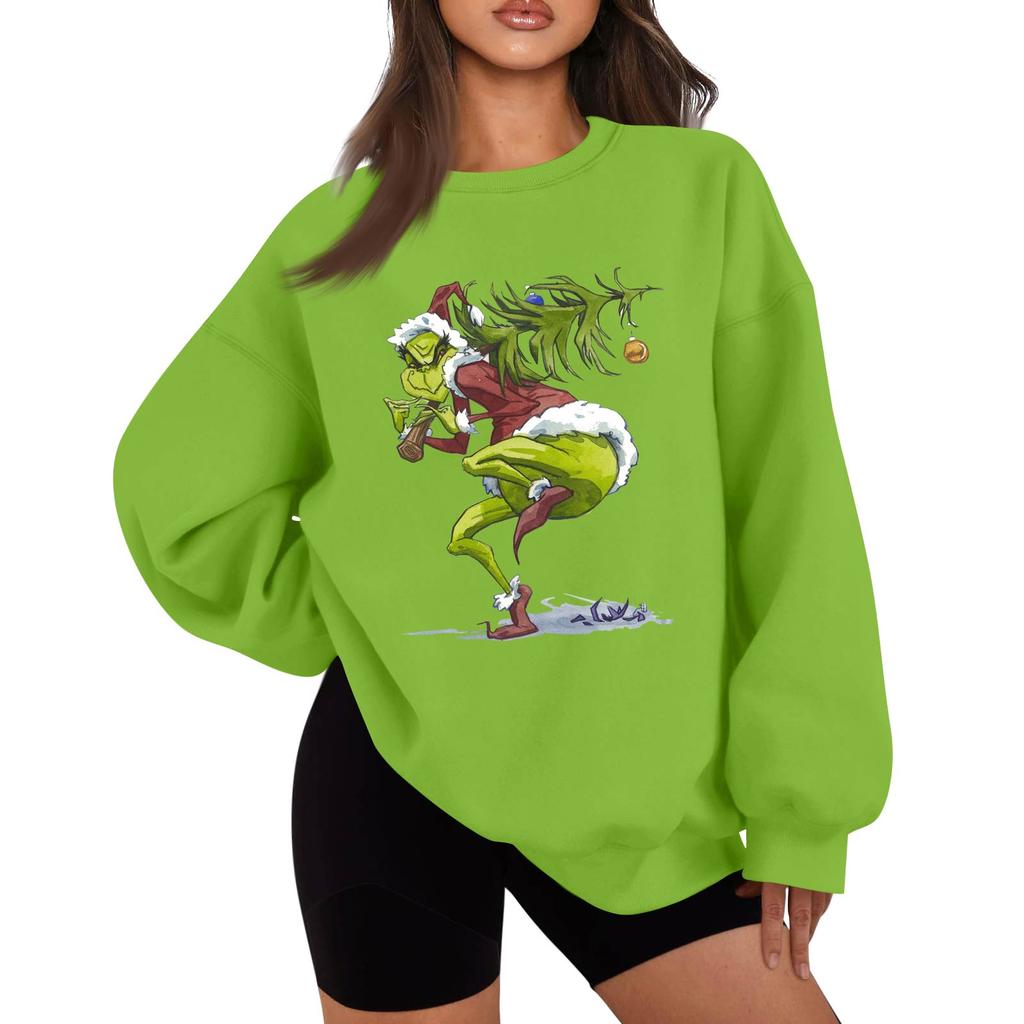 Women's Casual Fashion Long Sleeve Christmas Printed Round Neck Sweatshirt Top