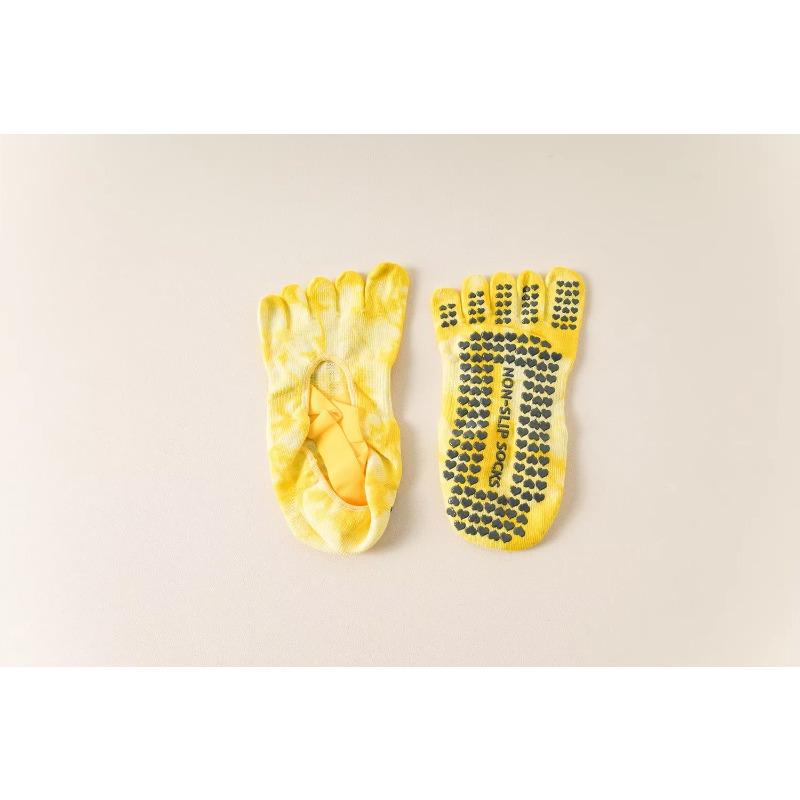 

Носки для йоги с нескользящим принтом тай-дай для женщин, профессиональные носки с пятью пальцами для пилатеса, хлопковые спортивные носки для помещений с раздельными пальцами, влагоотводящие single size