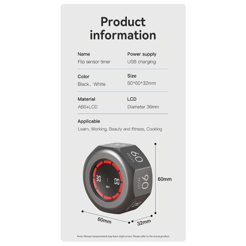 Visueller Schwerkraftsensor-Timer, Selbstdisziplin-Tracker, für Schülerhausaufgaben, Besprechungen, Fitness, Backen, Kochen, Wettkampf-Zeitmessung