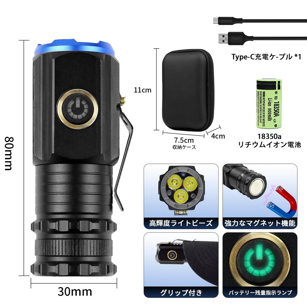 handheld LED flashlight with 2000lm high shockproof pocket magnetic 5 lighting aluminum alloy COB work fast ideal for mountain security power and