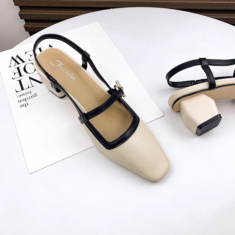 Fashion Fashion Cover Toe Leather Sandals for Women 2025 New Women Thick High Heels Elegant Pump Dress Party Shoes Sandals Zapatos Mujer