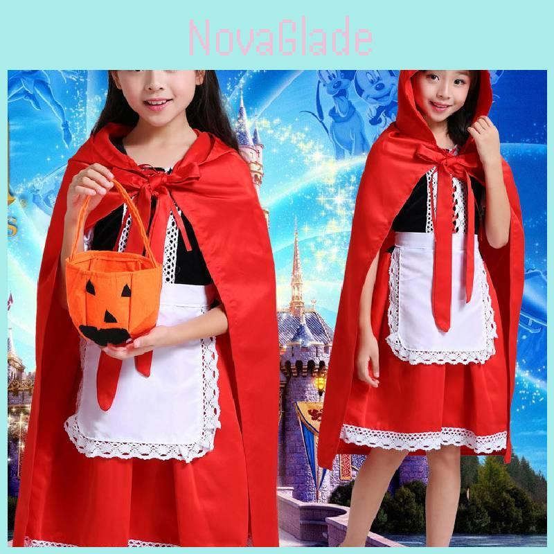Czerwony Kapturek Sukienka Księżniczki Kostium Halloweenowy z Bajki Dla Dzieci