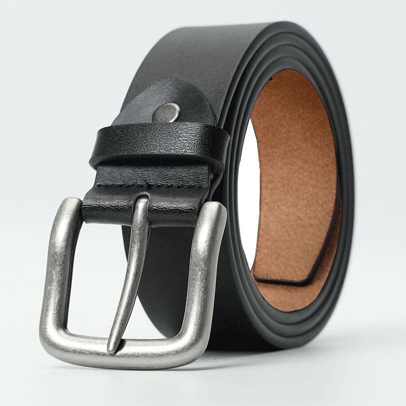 Retro New Leather Belt for Men's Genuine Leather Belt for Middle Aged and Young People with Versatile Pin Buckle Casual Trouser Belt