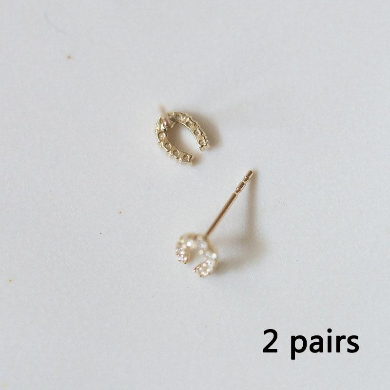 

Модные украшения Серьги-гвоздики с цирконом Подкова на удачу U-образной формы Темпераментные корейские повседневные серьги Женские 2 pairs золотой