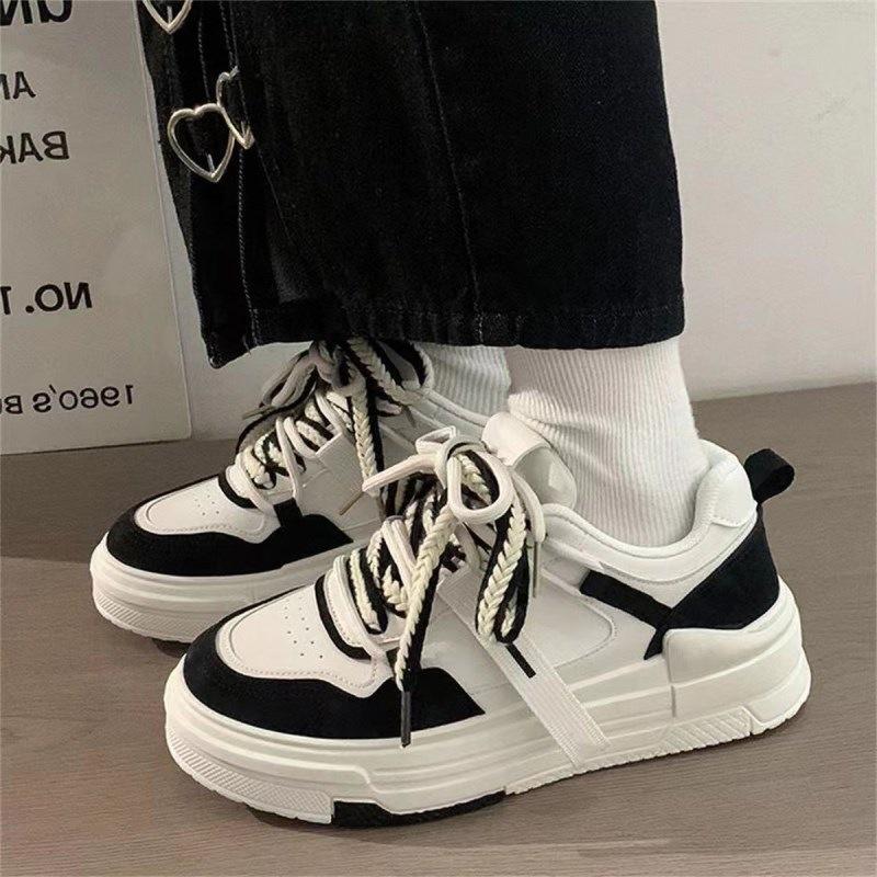 New spring and autumn board shoes ins versatile wheat ear white shoes platform black and white women's shoes 2025 casual sports board shoes