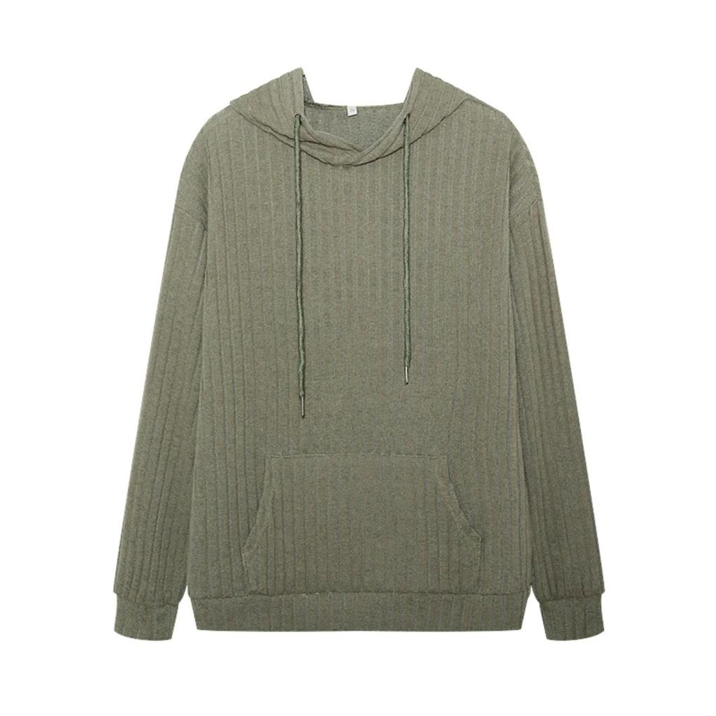 European and American Autumn Winter New Knitwear Hooded Pit Striped Kangaroo Pocket Long Sleeved Sweater