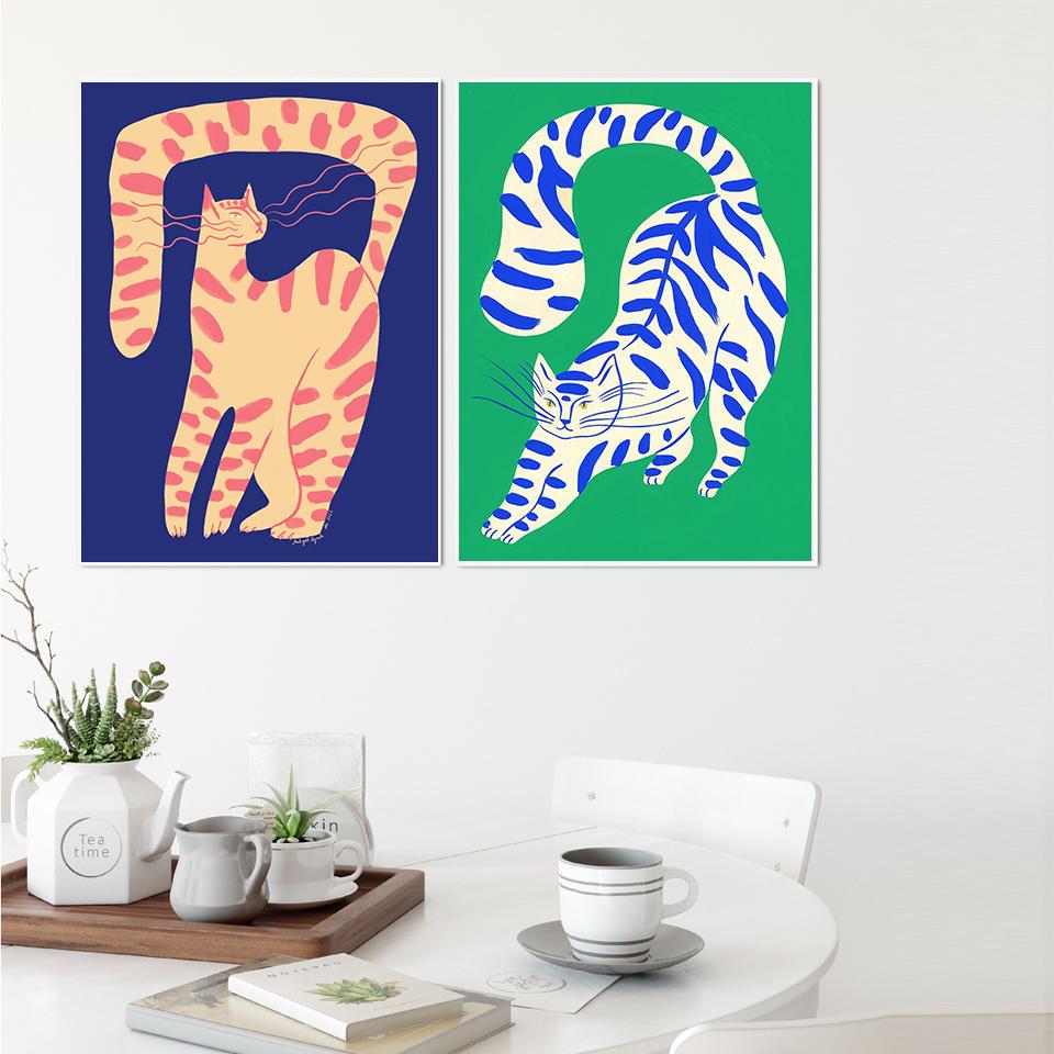 Nordic Abstract Animal Poster Red Pink Green Tiger Canvas Painting Funny Wall Art Prints Picture Kid Bed Room Home Decor