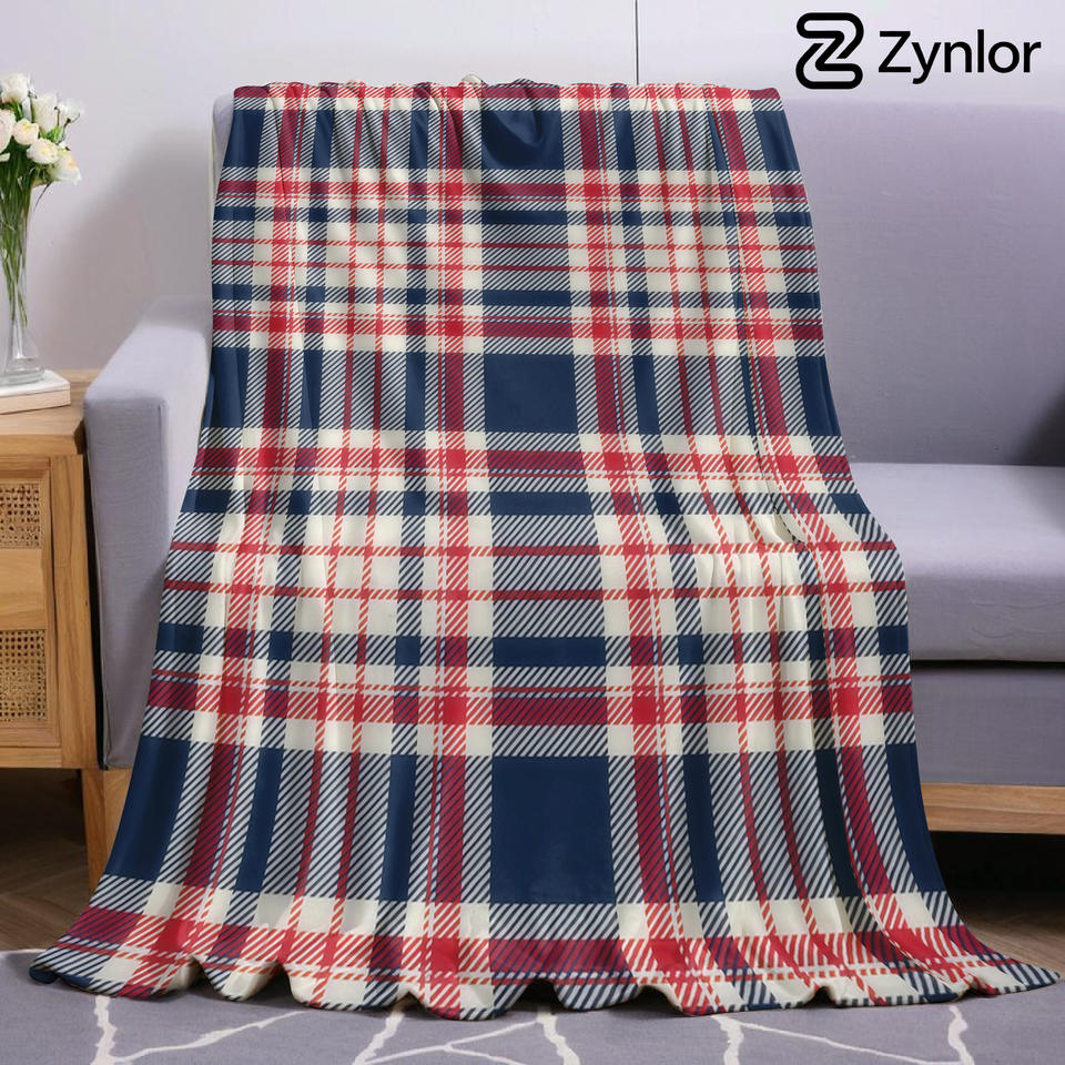Navy Red Plaid Ultra Soft Sherpa Fleece Blanket Fluffy Warm Halloween Cozy Throw for Sofa Couch Bedroom Gift All season