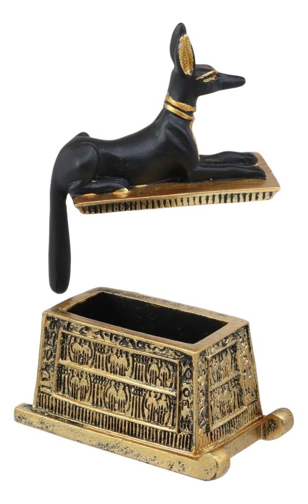 Ebros Gift Ebros Egyptian God Hieroglyph Anubis Dog Egyptian Miniature Cartouche Box Black and Gold Finish Gods and Goddesses Ancient Legendary Deity