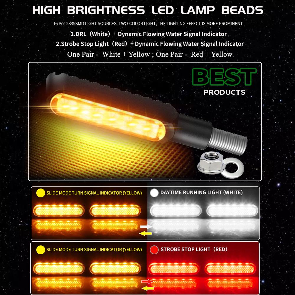 4PC Mini Motorcycle Turn Signals Light Universal Dynamic Flowing Moto Indicator