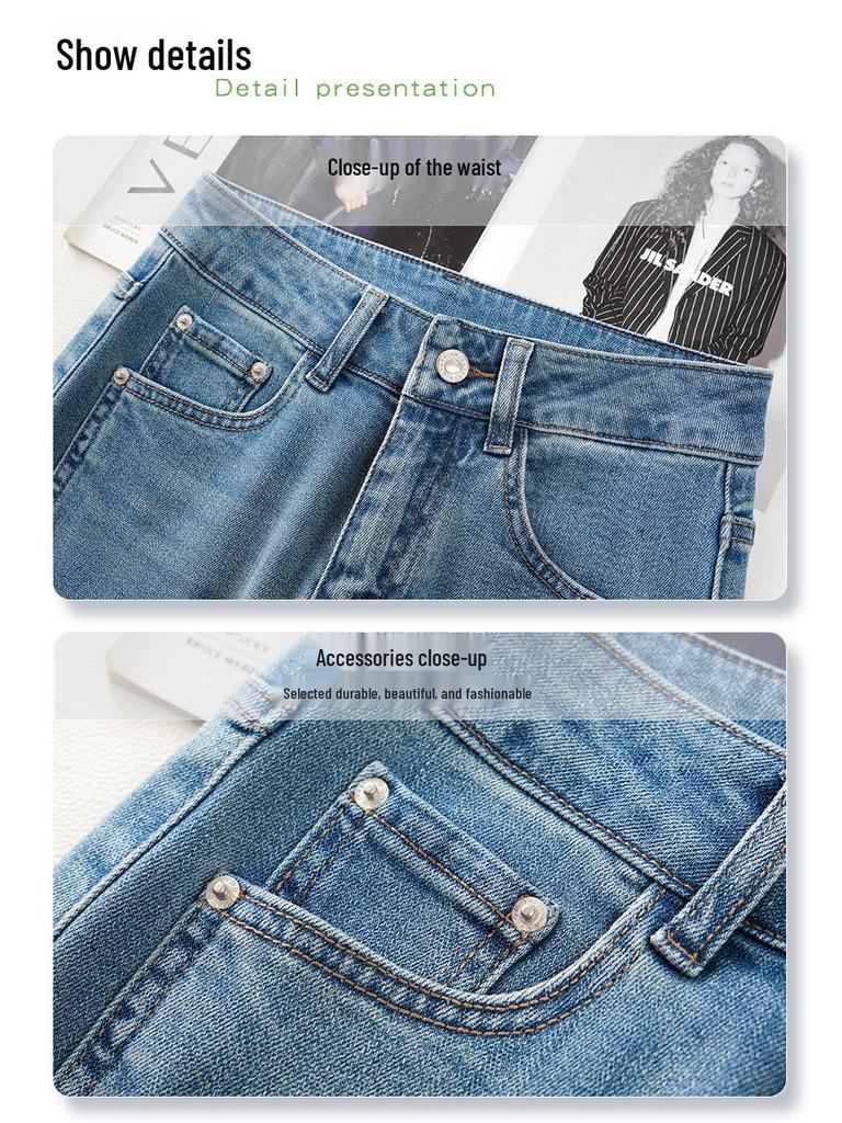 Women's Light Blue High-Waisted Slim-Fit Straight-Leg Jeans - Spring 2025, Pear-Shaped Slimming, Versatile Design