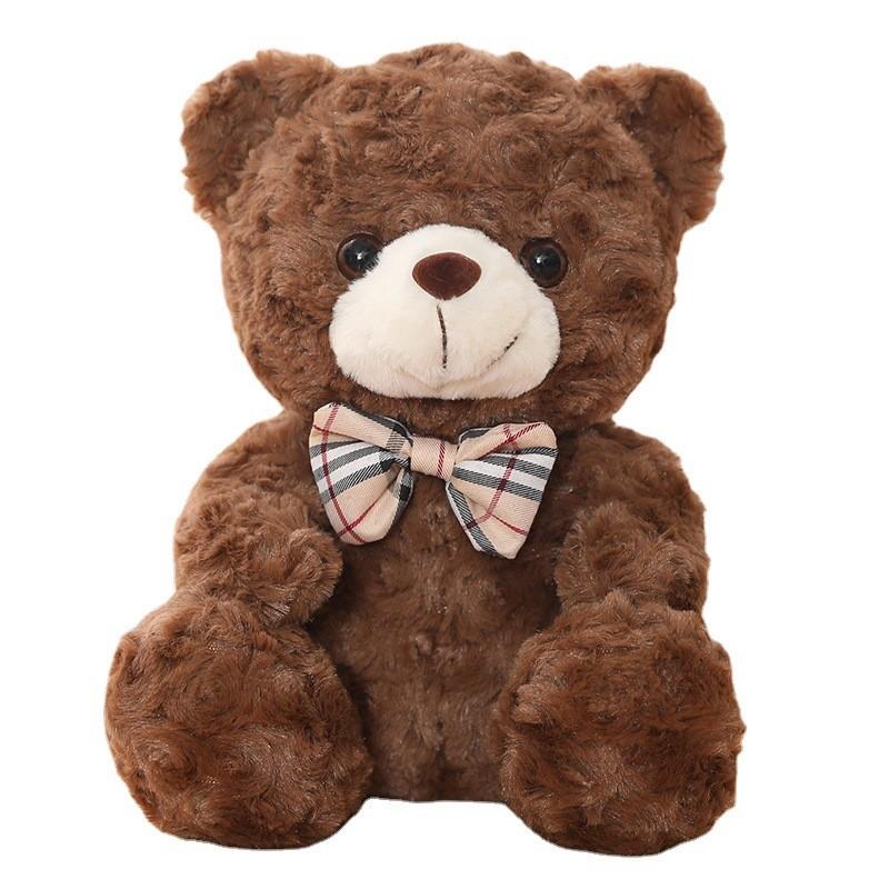 Cute Teddy Bear Plush Toy With Checkered Bow Decoration For Kids Gift Birthday