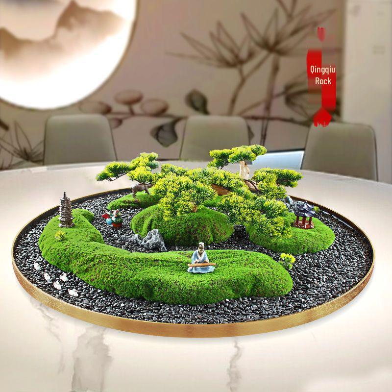Large Hotel Dining Table Bonsai Centerpiece: Turntable Floral Art Resin Ornament.
