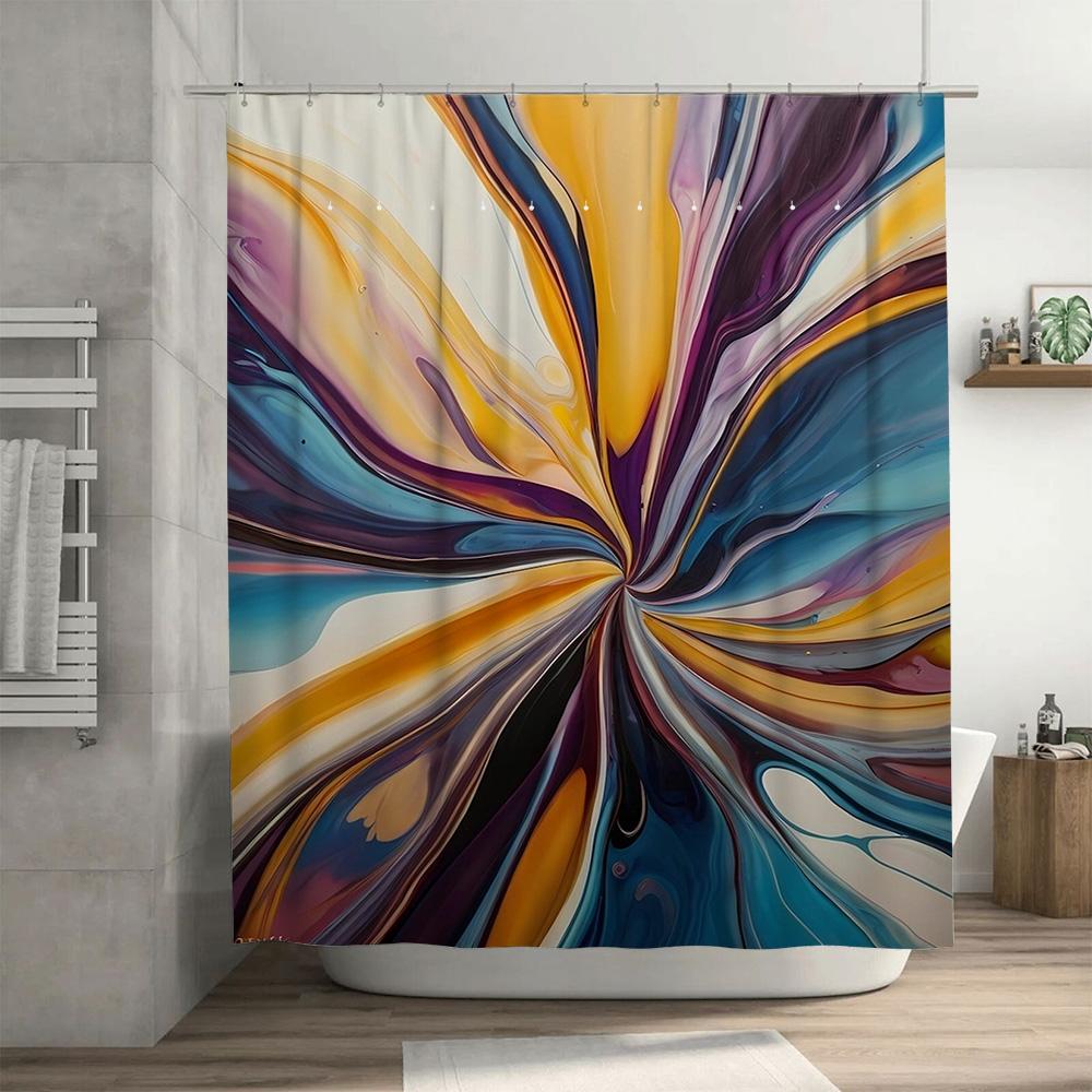 Abstract Art Shower Curtain Waterproof Bathroom Decor Custom Size Available 180x240cm Multicolored Flower Pattern Print.