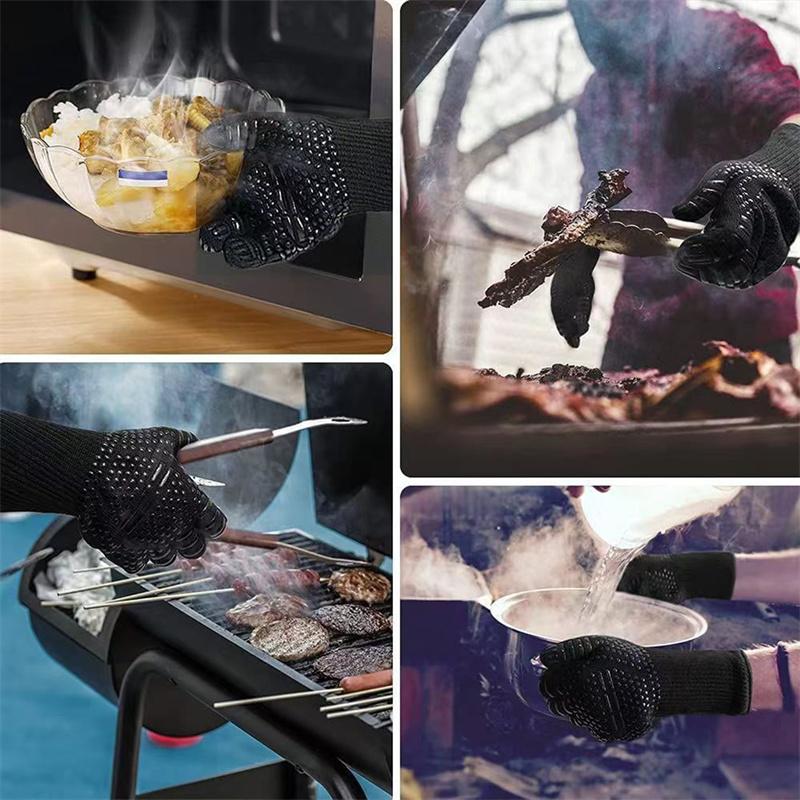 BBQ Gloves 800 Degrees Fireproof Anti Heat Insulation Glove Microwave Oven High Temperature Resistance Gloves for Kitchen Cook