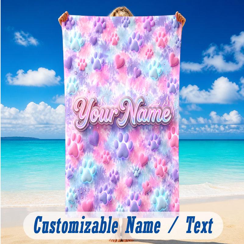 Dog Theme Beach Towel Personalized Custom Name & Text Soft Quick Dry Beach Towel for Swimming Travel