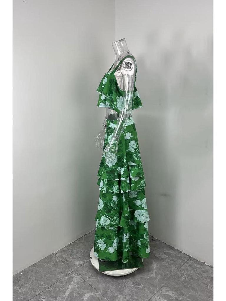 2026 Spring Women's Camisole & Long Cake Skirt Two-Piece Beach Set