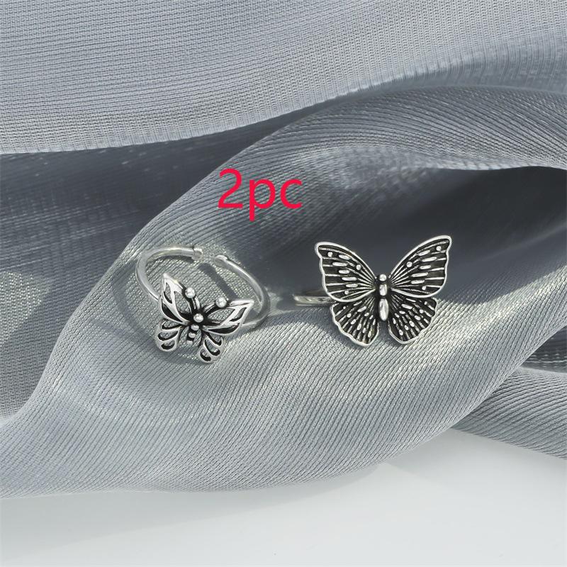 Vintage Butterfly Metal Punk Rings Set for Women Girls Party Jewelry Gifts Fashion Accessories Buckle Female Index Finger Ring