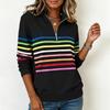 Damen Gestreiftes Reißverschluss-Vorderteil Reverskragen Langarm Sweatshirt Lässiger Pullover