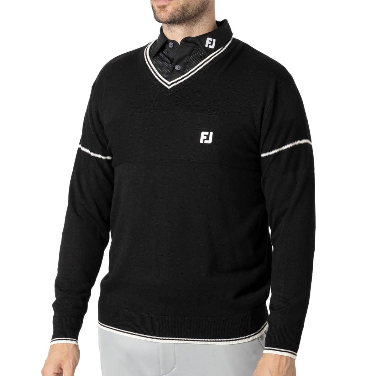 

FootJoy Sleeveline Long Sleeve V-Neck Sweater, Black, Men s, Size L, FJ-F24-M11, 32125-L