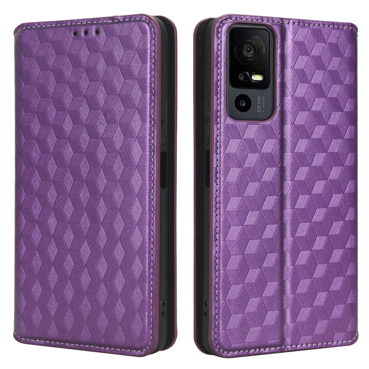 

Чехол-кошелек для TCL 40 XL из ПУ кожи с ромбовидным тиснением, чехол-книжка с подставкой Purple