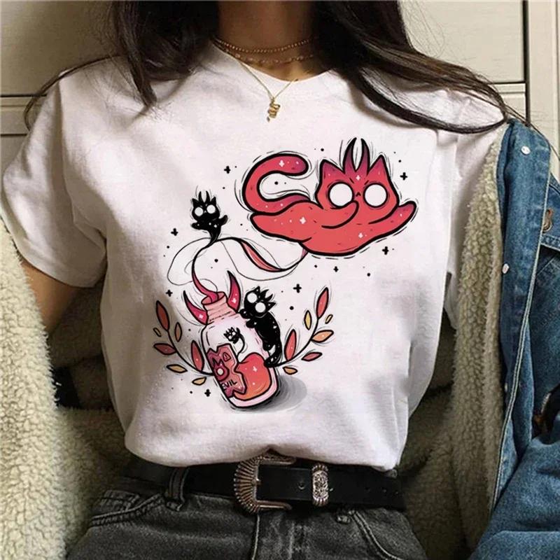 Kawaii Women's Sweet 90s Women's Cartoon Cat Summer Fashion Print Short-sleeved Cute Clothes Tops T-shirts T-shirts