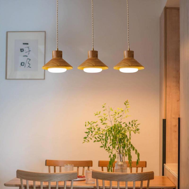 Japanese Solid Wood Mushroom Chandelier Nordic Minimalist Retro Shop Dining Table Living Room Bedroom Bedside LED Pendant Lamp