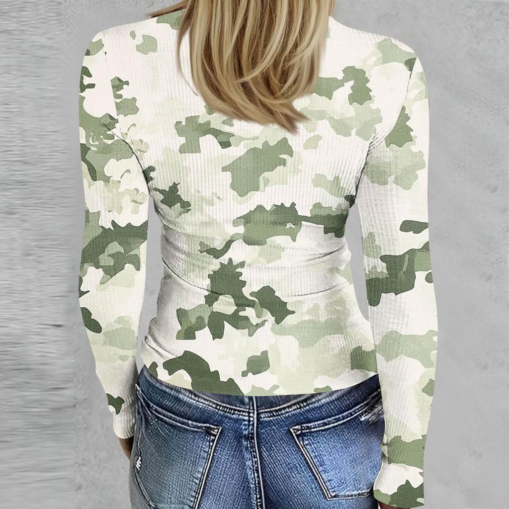 Women's  And Winter Slim Bottom T-shirt Fashion Casual Gradient Printing Round Neck Pullover Long Sleeve Top