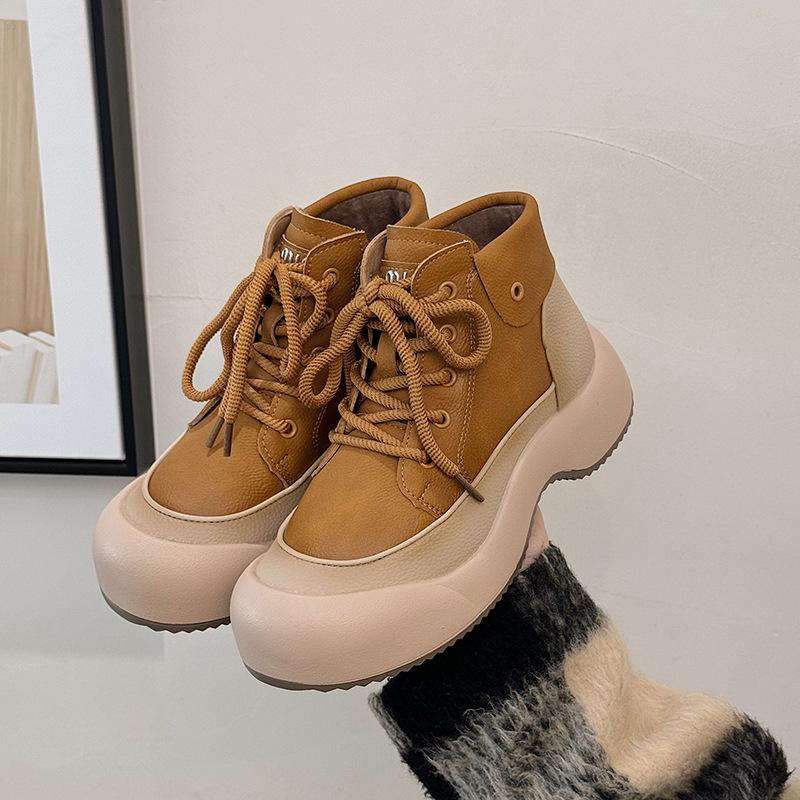 

High-top shoes women s 2025 autumn and winter new retro platform casual single shoes fashion versatile wedge heel trend sports shoes women 40 коричневый
