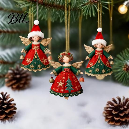 Christmas Window Display Props 6/10/12/24/36PCS 2D Flat Wooden Angel Ornaments, Hanging Decorations for Xmas Ornaments Tree, Wall, Window, Holiday