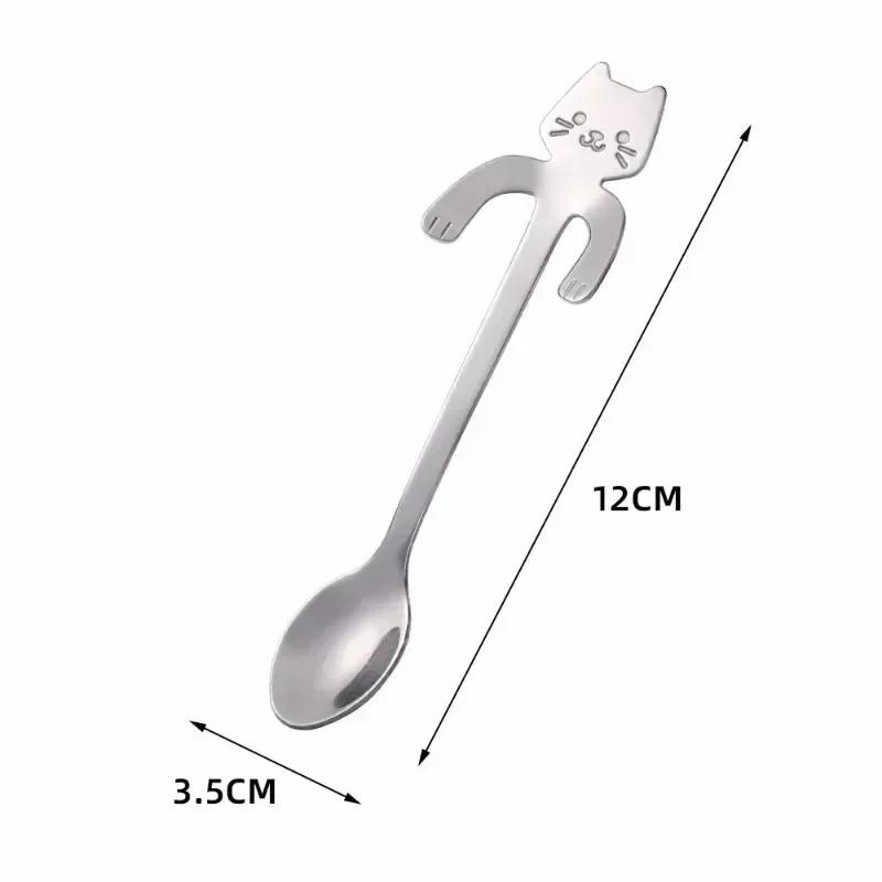 Mini Cute Cat Shaped Coffee Spoon Stainless Steel Ice Cream Dessert Spoons Teaspoons Kitchen Scoops Tableware Gadgets Wholesale