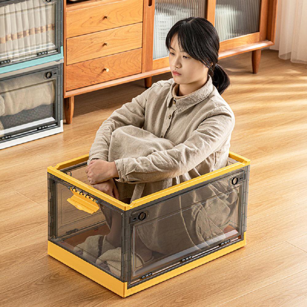 Three-Door Large Plastic Storage Box with Wheels for Living Room