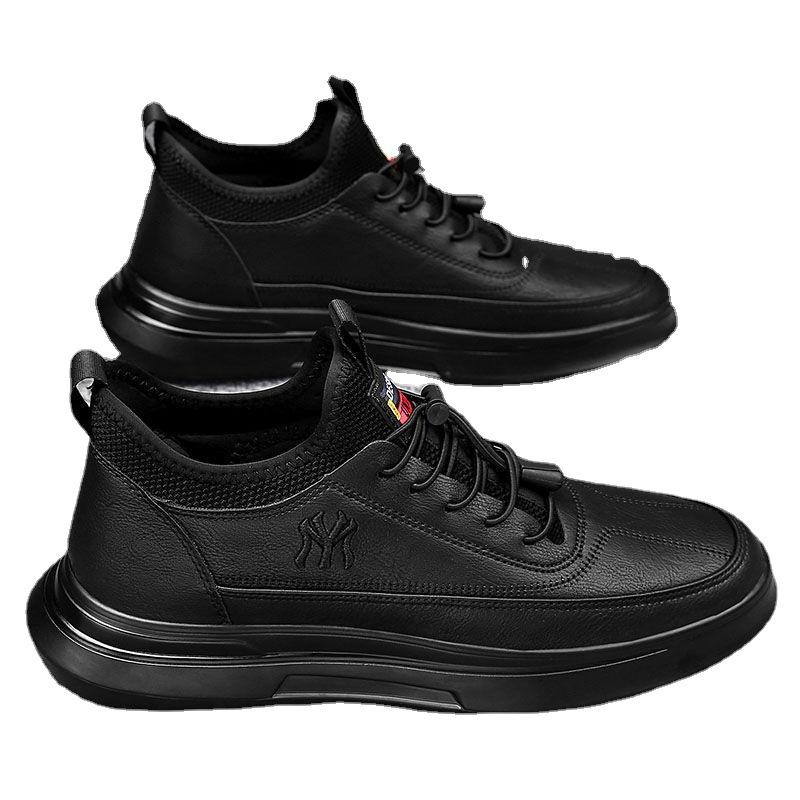 Autumn and Winter New PU Men's Shoes Student Versatile Casual Shoes British Fashion Trendy Shoes Sports Board Shoes Black Small Leather Shoes