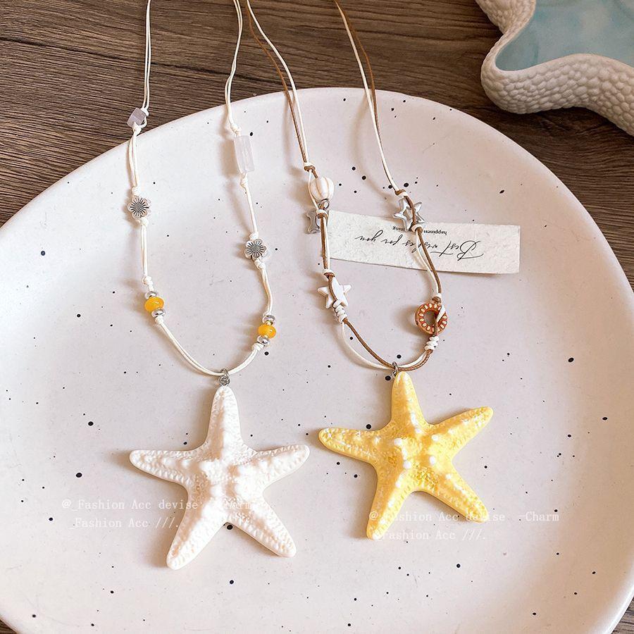 Resin Natural Stone Starfish Pendant Necklace Niche Vacation Style Collarbone Chain Versatile Simple and High-end Jewelry