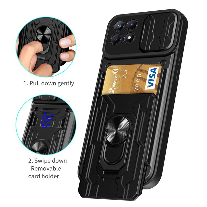 Case For Xiaomi Redmi 10C Luxury Shockproof Slide Camera Lens Armor Phone Cases For Redmi 10C 10 C redmi10C 4G  Card Holder Ring Stand Cover