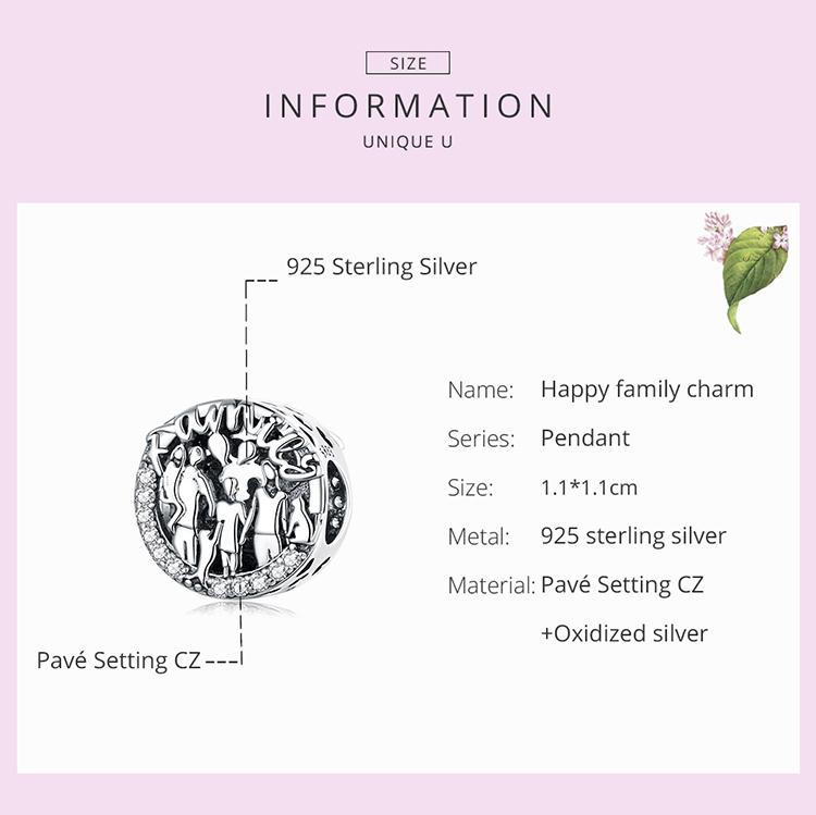 WOSTU 925 Sterling Silver Happy Family Charm Round Bead Female Fit Original DIY Bracelet Jewelry Gift