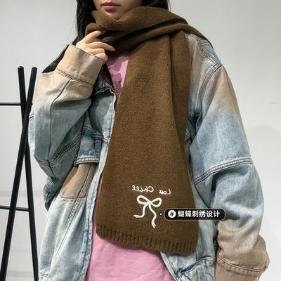Autumn and Winter New Embroidered Wool Scarf Women's High-end Sense Thickened Warm Knitted Scarf Fashionable Versatile Shawl Scarf