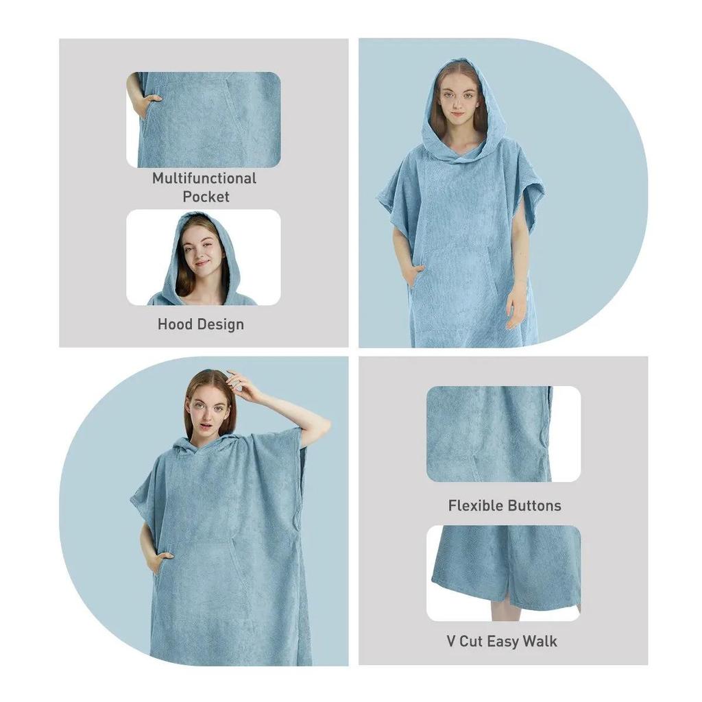 Quick-Dry Microfiber Hooded Bath Poncho for Beach, Surfing, Diving - Unisex Changing Robe