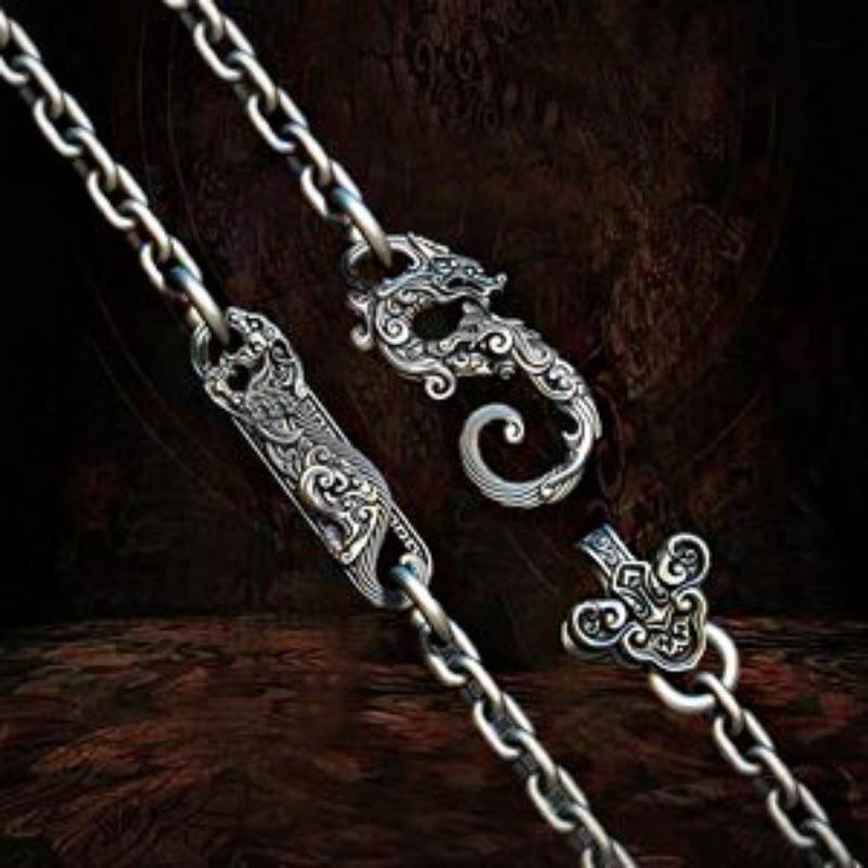 Manufacturer Silver Men's Necklace Men's Retro Pendant Accessories Clavicle Chain Chinese Style Beast Pattern Taijiao Chain