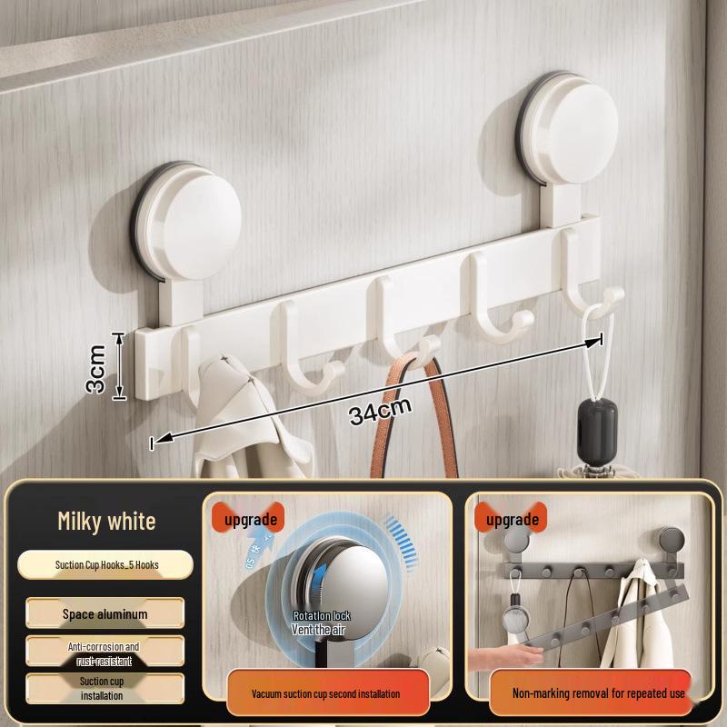 Strong Load-Bearing Suction Cup Hooks for Bathroom Wall or Door – No-Drill Clothes and Towel Rack