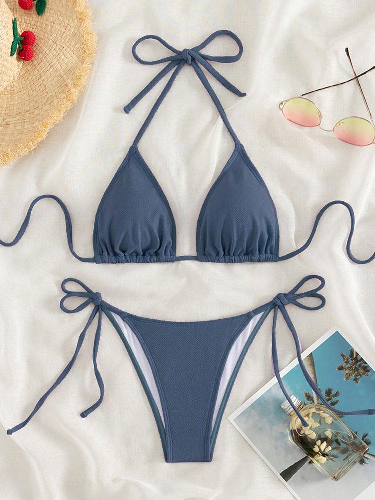 TS JYL-BK035 Solid Tie Back Two-Piece Bikini, High Elastic Comfortable Swimwear For Ladies