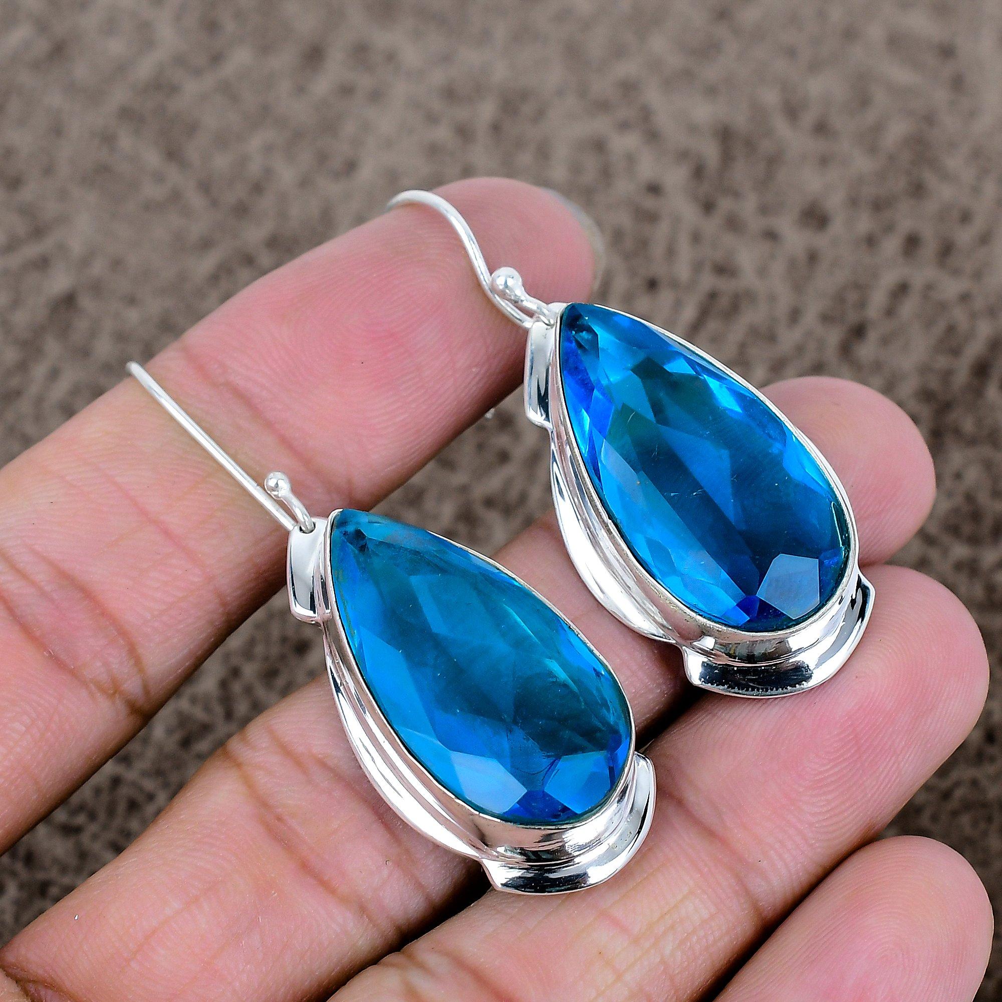 

Blue Topaz Gemstone Handmade 925 Sterling Silver Jewelry Earring 2.05 KKG-613