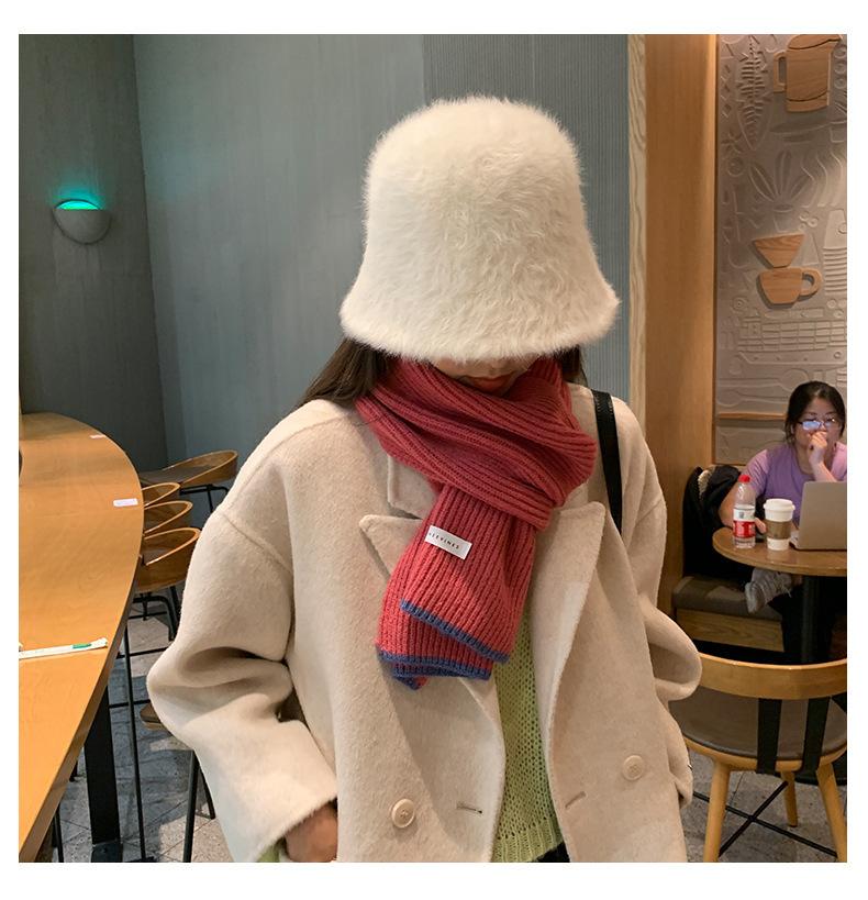 Korean version autumn and winter soft knitted wool scarf female versatile warm student solid color scarf thickened couple brown